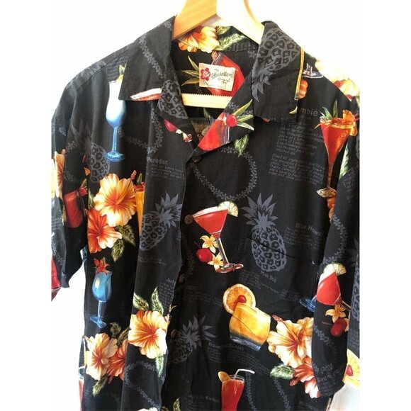 Hilo Hattie Black Tropical Drinks Button Up Shirt - Picture 2 of 6